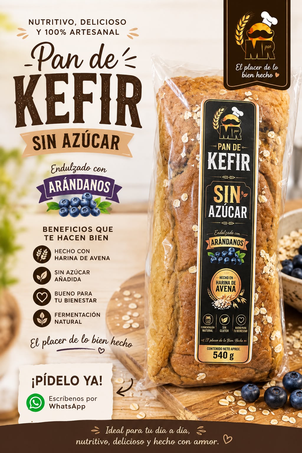 Pan de kéfir sin azúcar de Mr. Pan, endulzado con arándanos y hecho con harina de avena